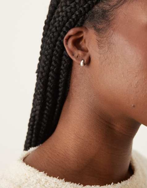 Orelia textured tapered hoop earrings in sterling silver - view 1