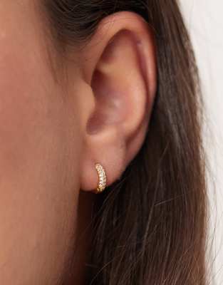 Orelia tiny domed pave hoops in 18k gold plated