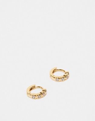 Orelia tiny pave micro hoop huggie earrings in 18k gold plated