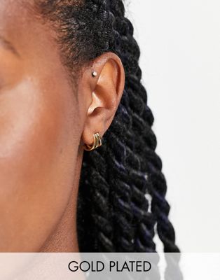 Orelia 18k gold plated triple bar stud earrings