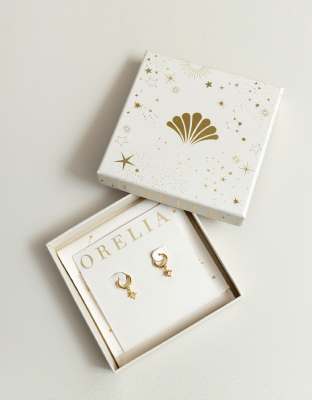 Orelia - Vergoldete Creolen mit Mikro-Starburst-Anhänger mit Kristallbesatz und Geschenkbox-Goldfarben