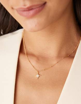 Orelia - Vergoldete Halskette mit versetzten Perlengliedern und Stern-Pavé-Anhänger-Goldfarben