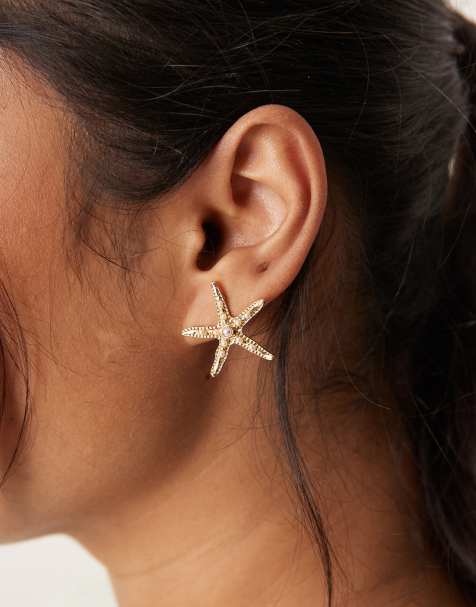 Orelia – Vergoldete Statement-Ohrstecker in Blassgold mit Seestern-Design - view 1