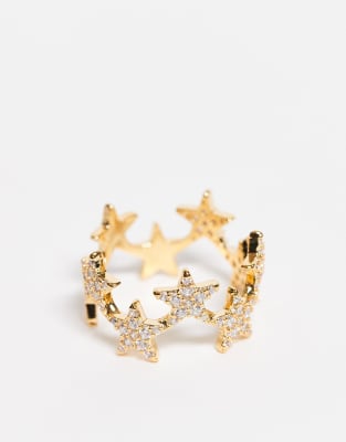 Orelia - Vergoldeter Statement-Ring mit Pavé-Sterndesign-Goldfarben