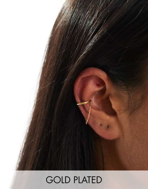 Orelia - Vergulde eenvoudige oorcuff met gedrapeerde ketting in lichtgoud