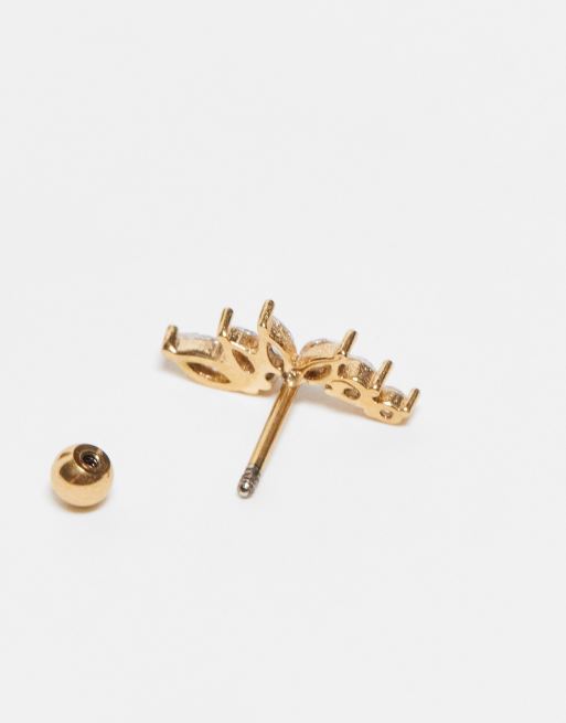 Orelia - Vergulde gebogen piercing met kristallen cluster , 2 van 4