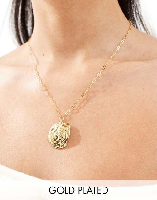 Orelia - Vergulde ketting met gesmolten schelpmedaillon in bleek goud