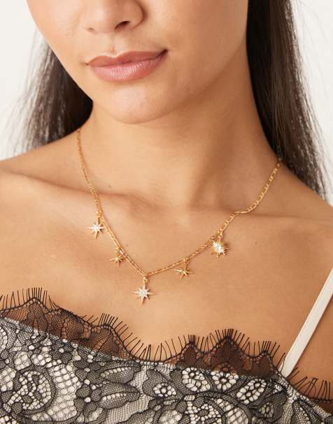 Orelia - Vergulde statement ketting met sterhangertjes - view 1