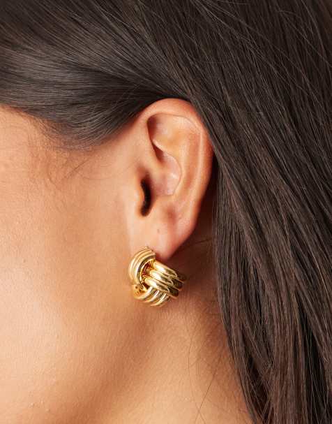 Orelia vintage style interlocking statement stud earrings in 18k gold plated - view 1