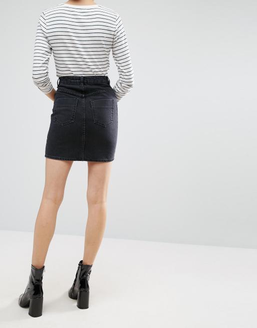 Original højtaljet denimnederdel i vasket sort fra ASOS DESIGN, 2 af 4