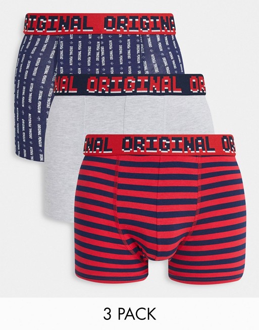 Original Penguin 3 pack boxers in navy and red print