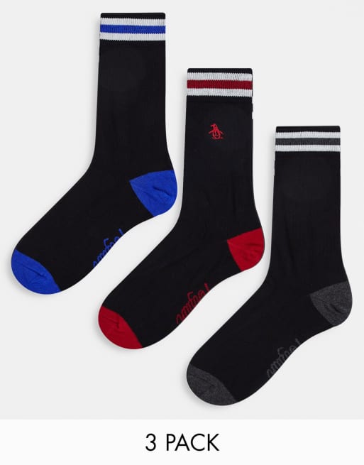 Original Penguin 3 pack colourful striped socks in black