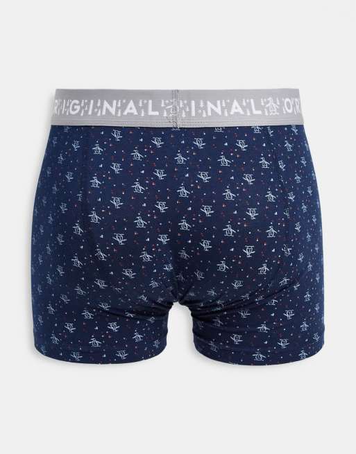 Original Penguin 3 pack festive boxers in navy and grey print, 2 of 4