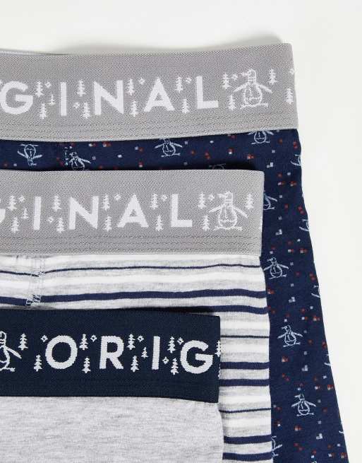 Original Penguin 3 pack festive boxers in navy and grey print, 3 of 4
