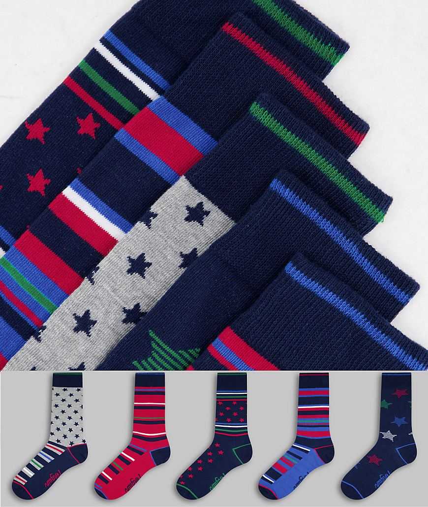 Original Penguin – 5er-Pack Socken in Marineblau und Sternenprint