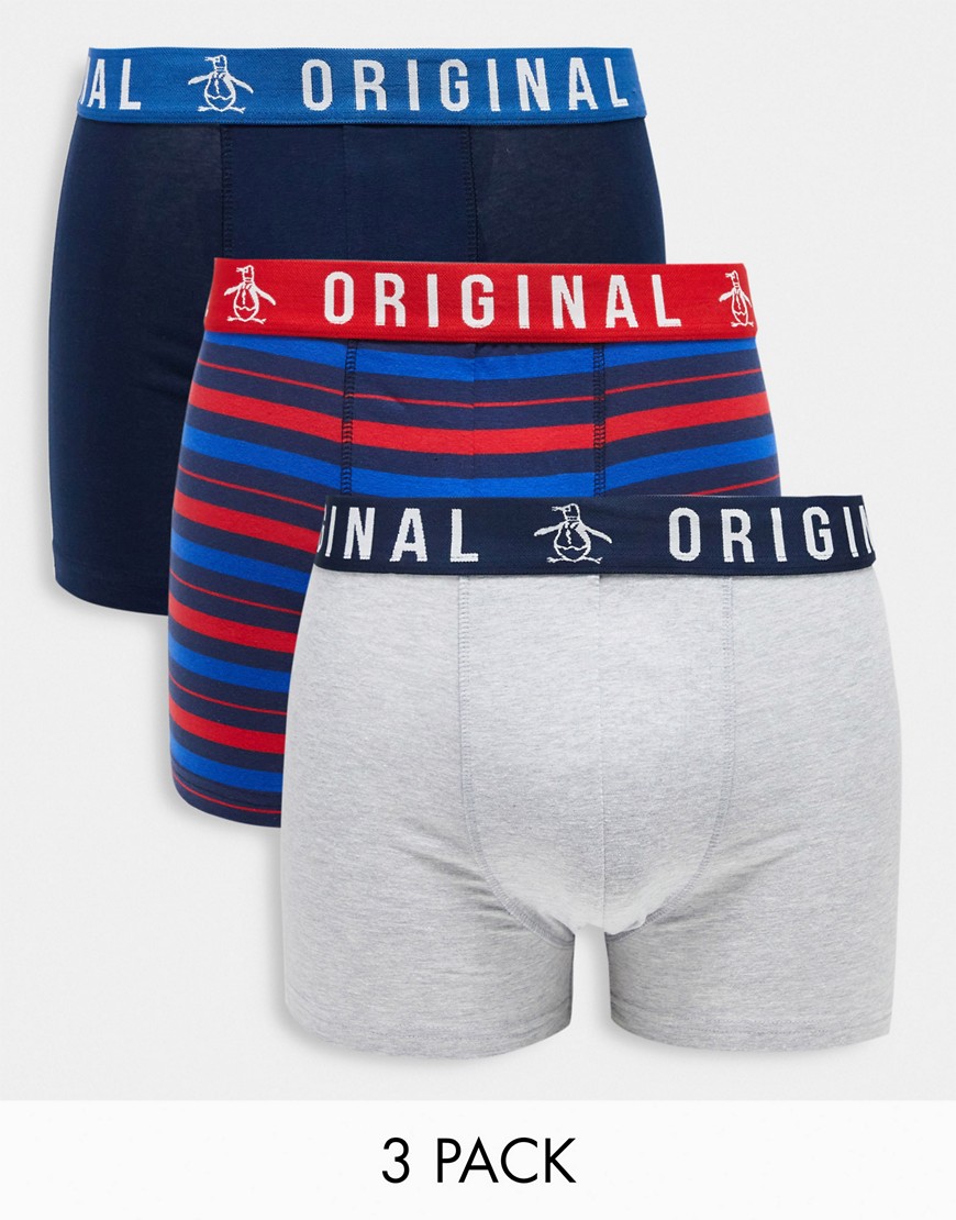 original penguin - blå, grå och rödrandiga boxershorts, 3-pack