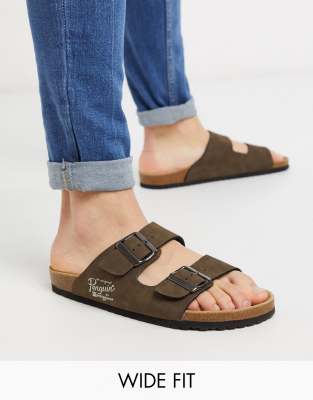 Original Penguin Braune Ledersandalen Mit Schnallen Fodesep