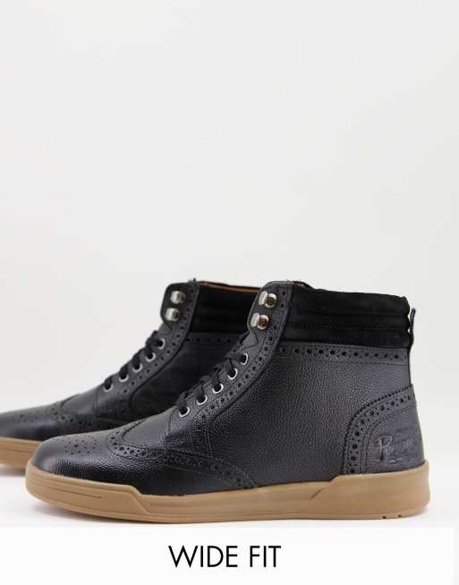 Original Penguin - Brogue enkellaarzen met  brede pasform en veters van leer in zwart
