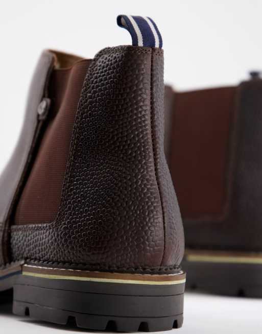 Original Penguin – Bruna vardagliga grova chelseaboots i läder, 2 av 4