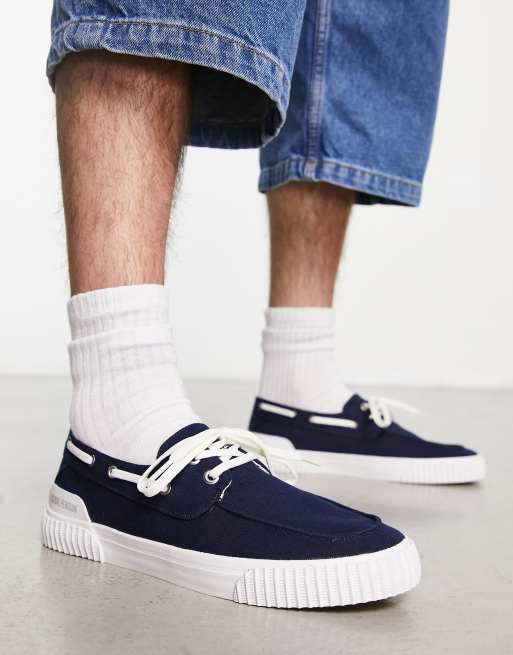 Original Penguin canvas mix casual boat shoes in navy | ASOS