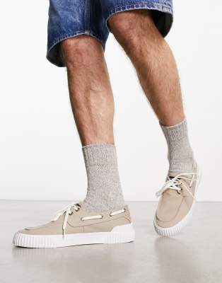 Original Penguin canvas mix casual boat shoes in sand - ASOS Price Checker