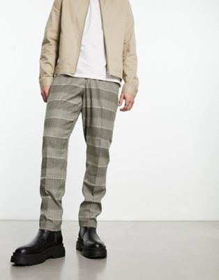 Original Penguin carrot fit smart trousers in black and beige check