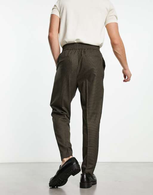 Original Penguin carrot fit smart trousers in brown check