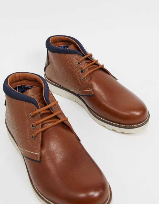 Original Penguin - Chukka-støvler med kontrastfarvet flip i brunt læder, 3 af 4