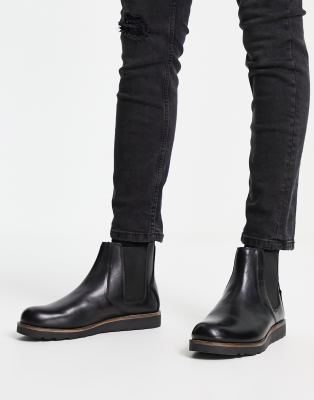 Original Penguin Chunky High Shine Chelsea Boots In Black Leather ...