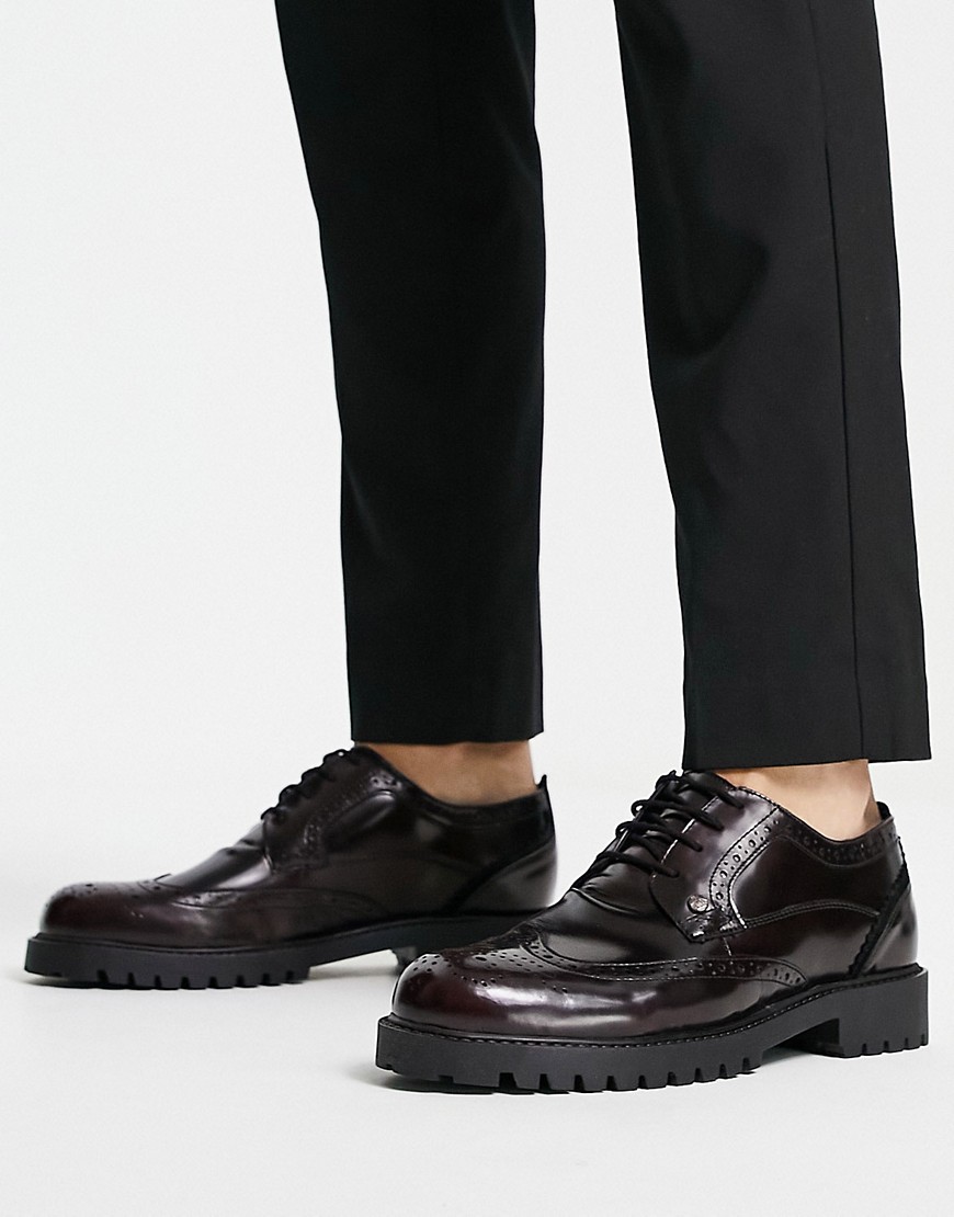 Original Penguin chunky lace-up brogues in black leather-Red
