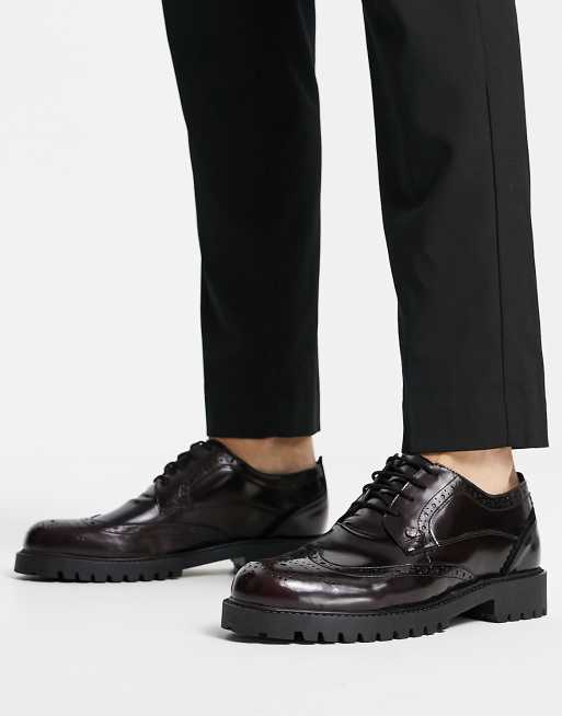 Original Penguin chunky lace up brogues in black leather