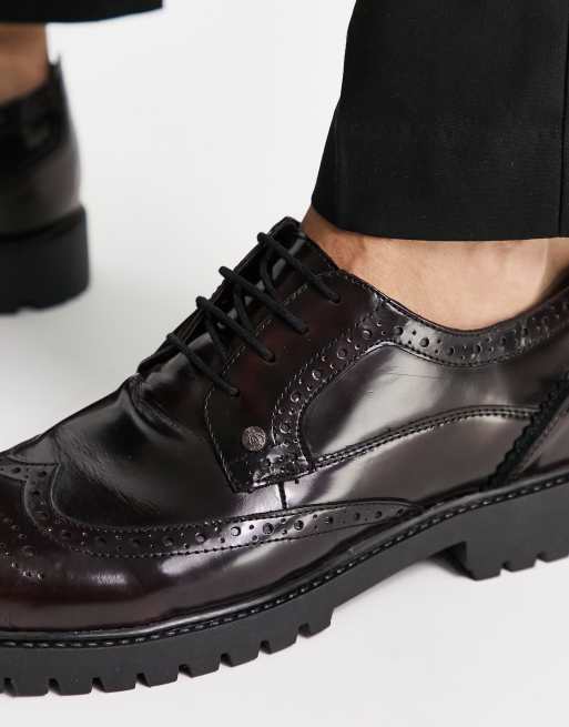 Original Penguin chunky lace up brogues in black leather