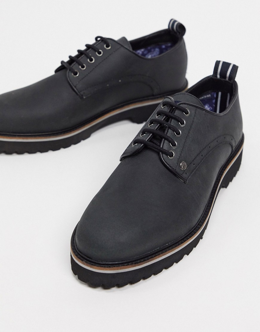 Original Penguin chunky postman lace up shoes in black leather