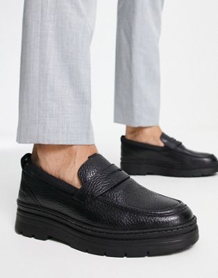 Original Penguin chunky sole loafers in black leather