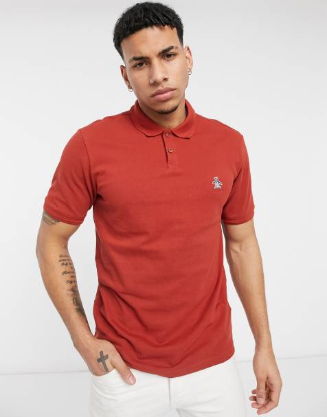Original Penguin – Ciemnoczerwona koszulka polo z piki z wypukłym prążkowanym wzorem i kultowym logo - view 1