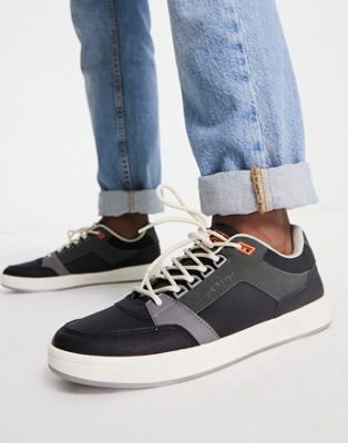 Original Penguin colour mix panelled trainers in black/grey