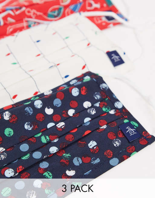 Original Penguin - Confezione da 3 mascherine con stampa lampadine/bottiglie/palline multicolore
