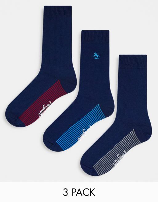 Original Penguin - Confezione da 3 paia di calzini neri con suola a righe