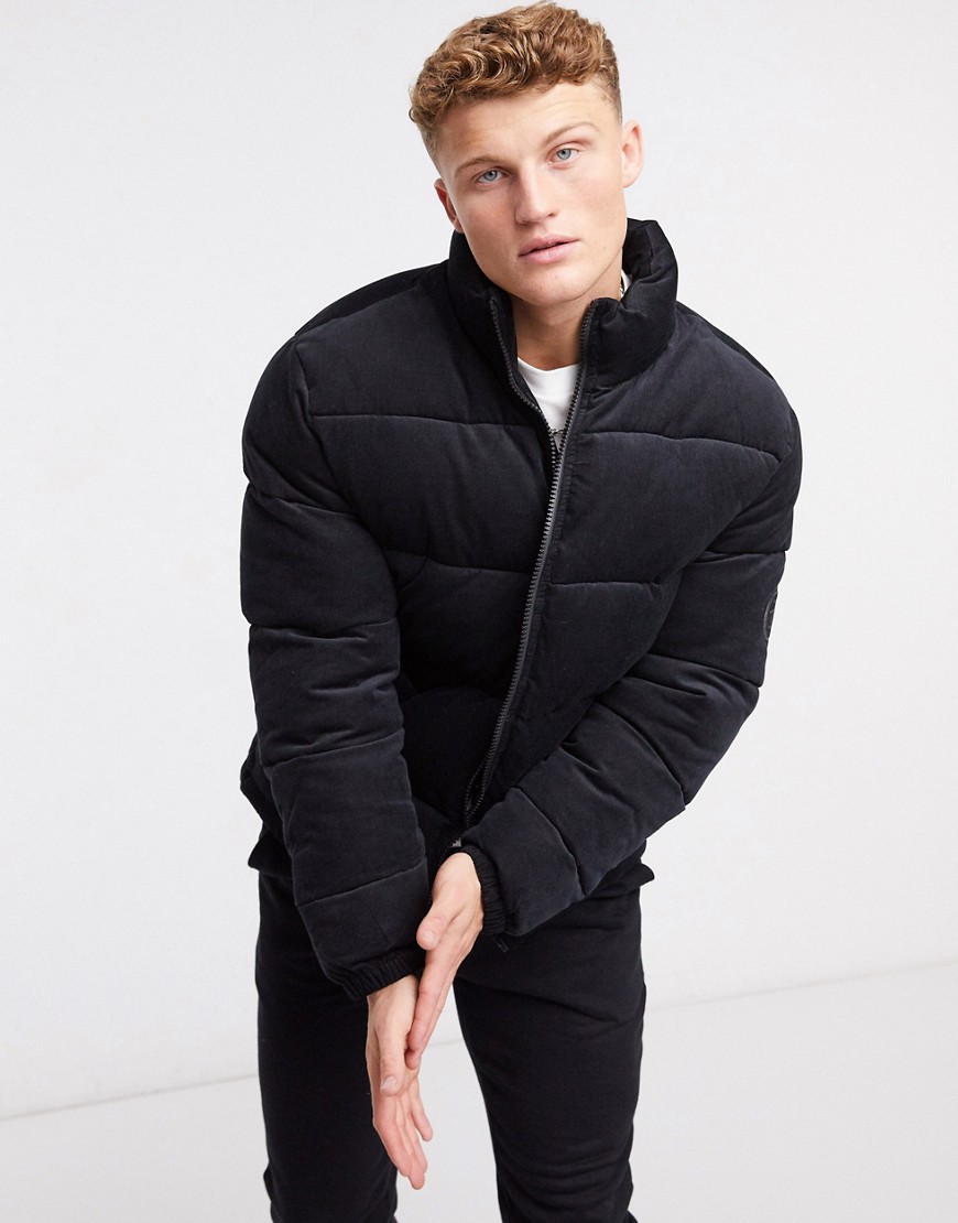 Original Penguin Cord Puffer Jacket In Black With Small Arm Logo | ModeSens