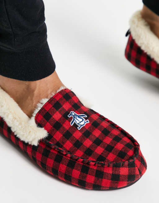 Checked discount moccasin slippers