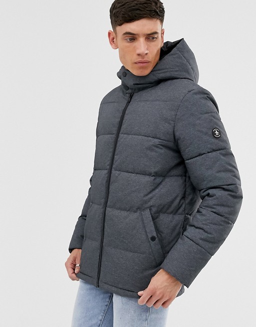 Original Penguin hooded puffer jacket in charcoal heather