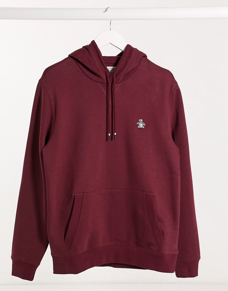 Original Penguin hoodie in burgundy with small logo-Red