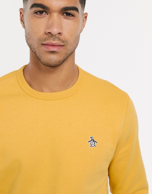 Original Penguin icon logo crew neck sweatshirt in yellow