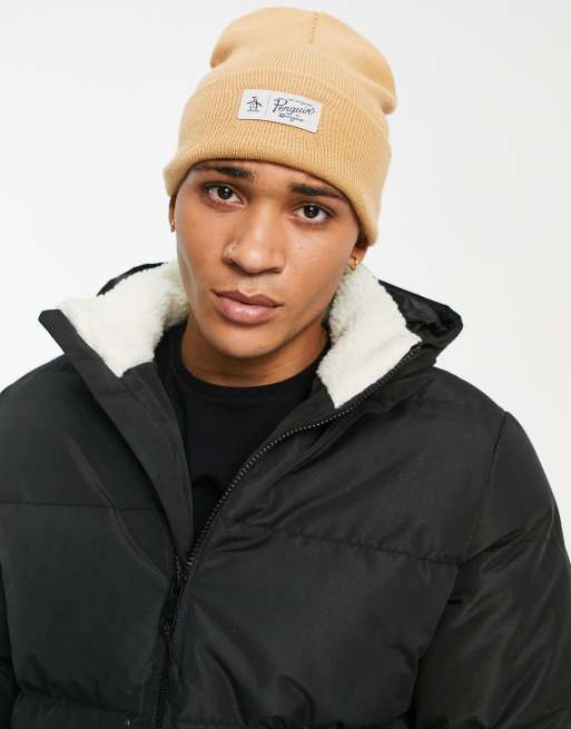 Original Penguin - Klassieke gebreide beanie in zandkleur