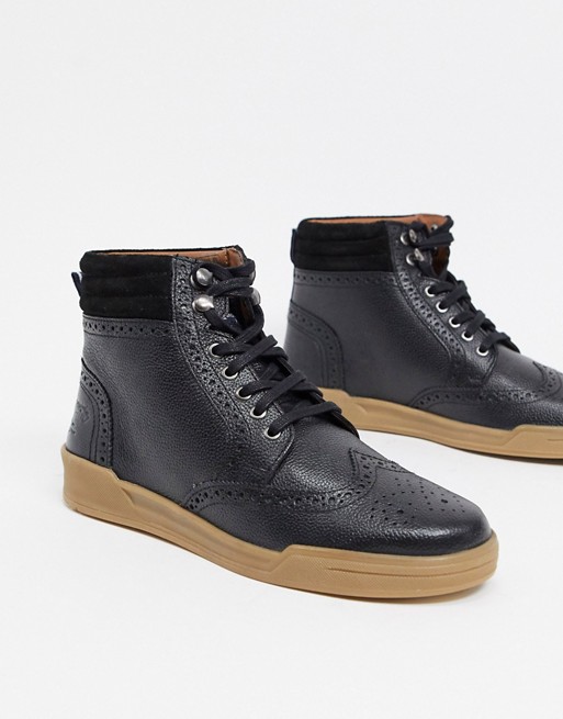 Original Penguin lace up leather ankle boots in black