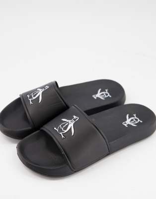 Original Penguin logo sliders in black 