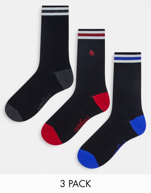 Original Penguin - Lot de 3 paires de chaussettes color block - Noir