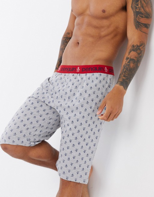 Original Penguin lounge jersey shorts in grey and black print