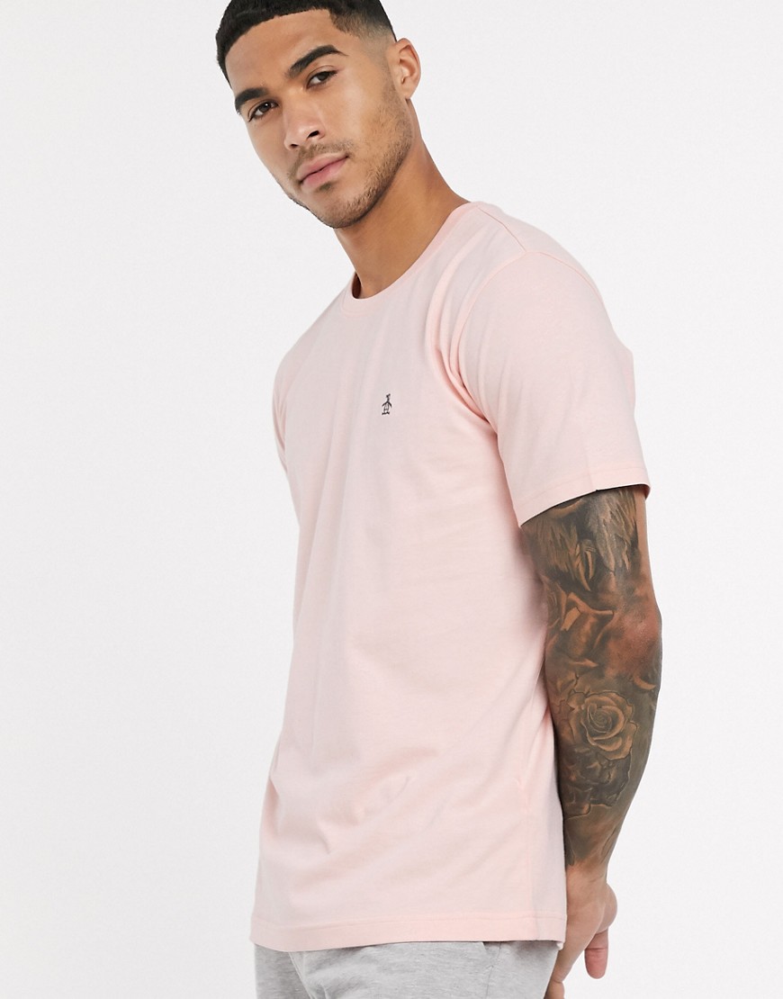 Original Penguin - Lyserød T-shirt med broderet pin-point-logo-Pink