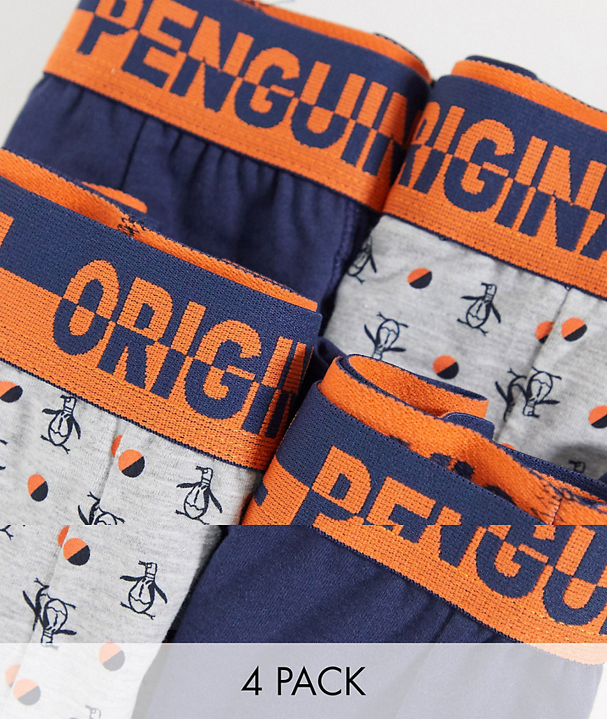 Original Penguin – marinblå, grå och orange underkläder för män med mönster i 4-pack-flerfärgad